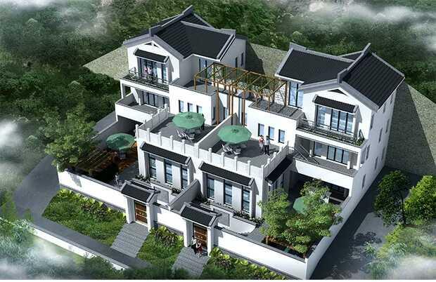 中式兄弟倆雙拼別墅設計方案圖，經典中的經典