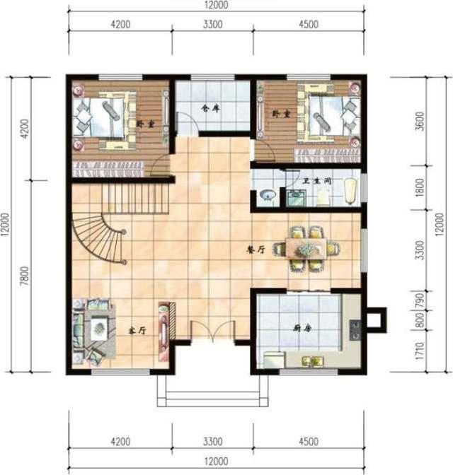 12x12米方正三層自建樓房設計圖，你喜歡方方正正的嗎
