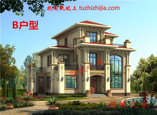 豪華歐式三層別墅住宅設計圖紙，占地面積150平方米