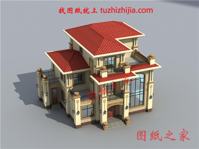 豪華歐式三層別墅住宅設計圖紙，占地面積150平方米