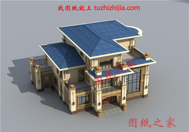 豪華農(nóng)村帶露臺三層樓房別墅設(shè)計圖紙，占地200平方米左右