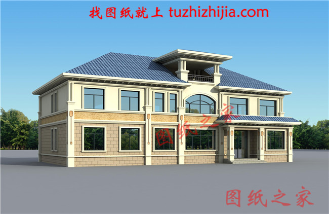 高端豪華二層別墅設計圖紙，占地300平方米，樓梯設計的無比大氣