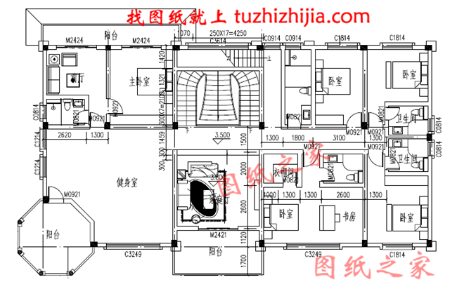 高端豪華二層別墅設計圖紙，占地300平方米，樓梯設計的無比大氣