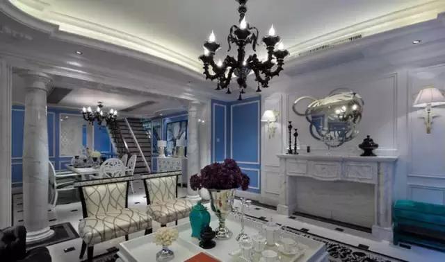 300平歐式藍(lán)調(diào)別墅裝修案例實(shí)拍，浪漫唯美