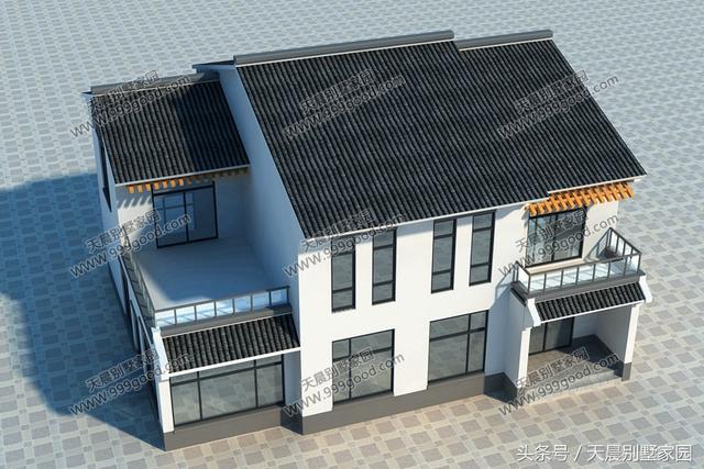 13X10.5米徽派二層別墅設計方案，中式風格