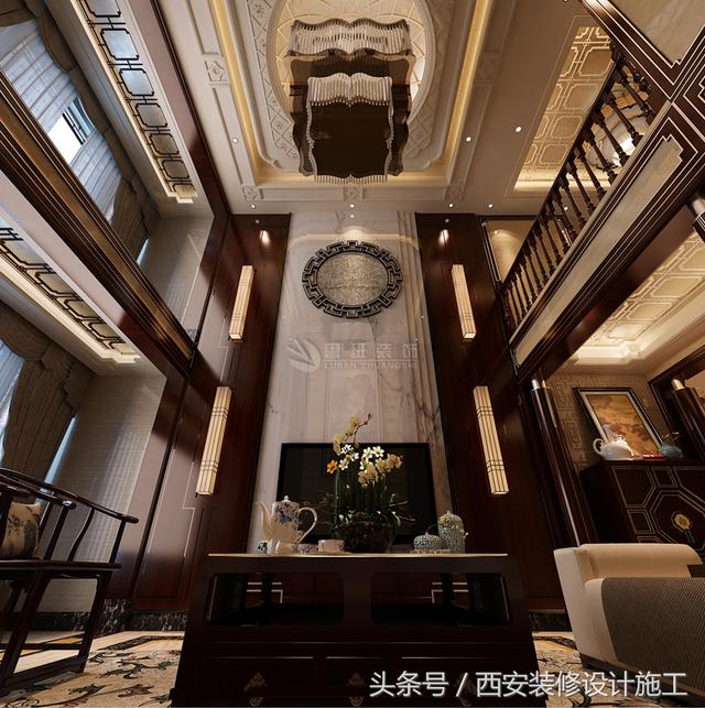 別墅豪華高端中式風格裝修實景照片圖，大氣