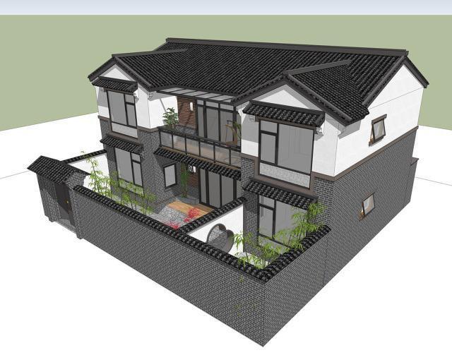 二層帶庭院中式別墅設計方案，喜歡中式建筑的收藏吧