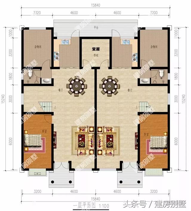 共用堂屋的三層雙拼別墅設計方案，倆兄弟這樣建很好