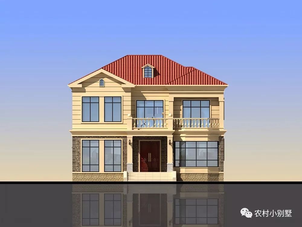 12*11米美式雙層農村別墅設計方案圖，落地采光窗+坡屋頂