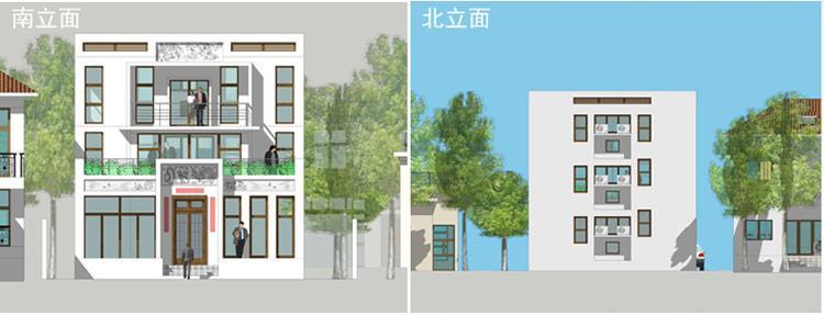 [房先生]三層對稱自建房別墅圖紙 現代中式帶陽光房大露臺