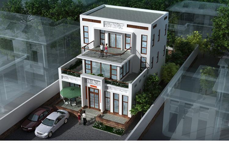 [房先生]三層對稱自建房別墅圖紙 現代中式帶陽光房大露臺