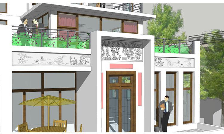 [房先生]三層對稱自建房別墅圖紙 現代中式帶陽光房大露臺