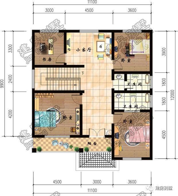 開間11.1米，進深12米朋友圈最熱門兩層農村別墅圖紙