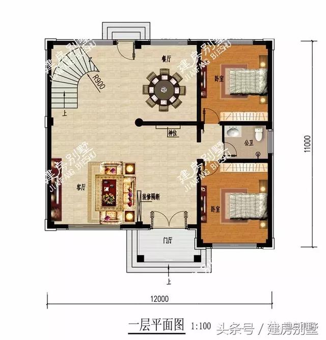 2棟面寬12米三層農村房屋方案圖，第一棟受追捧