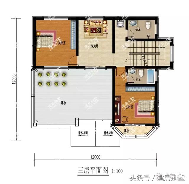 2棟面寬12米三層農村房屋方案圖，第一棟受追捧