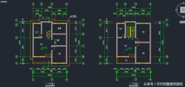 8.64米X10.43米三層新農(nóng)村住房設(shè)計(jì)圖，占地90平方米左右