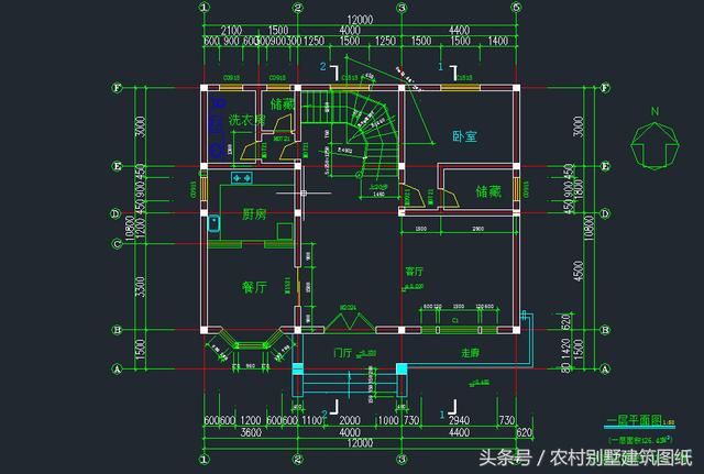 12米X10.8米三層旋轉(zhuǎn)樓梯房屋設(shè)計(jì)圖，拿到即可施工