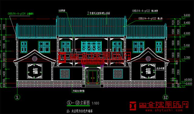 22米×20米二層三合院設計方案,前低后高,錯落有致