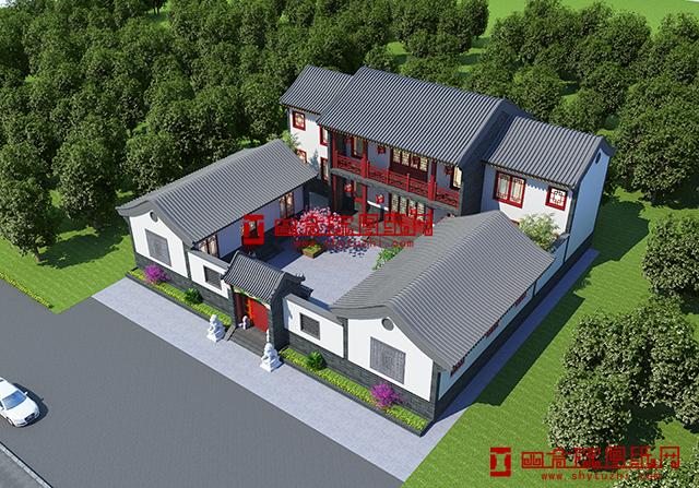 22米×20米二層三合院設計方案,前低后高,錯落有致