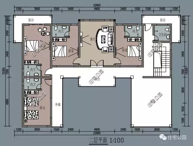 現(xiàn)代風(fēng)格二層三合院設(shè)計(jì)方案圖，不比歐美別墅差