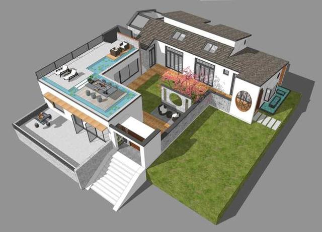 現(xiàn)代新中式二層三合院設計方案圖，低調(diào)，有品位