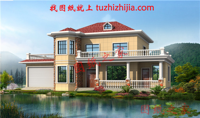 農(nóng)村4間2層樓房設(shè)計(jì)圖，帶車庫(kù)，外觀時(shí)尚，帶屋頂花園