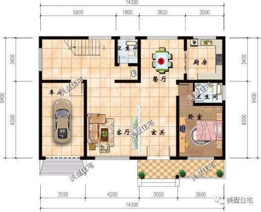 20款帶車(chē)庫(kù)自建房戶型圖，一二三層都有