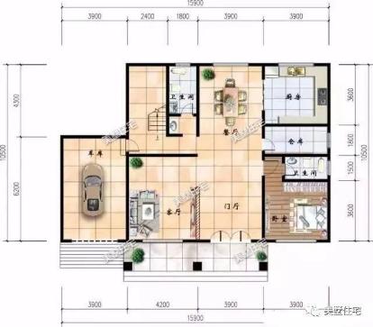 20款帶車(chē)庫(kù)自建房戶型圖，一二三層都有