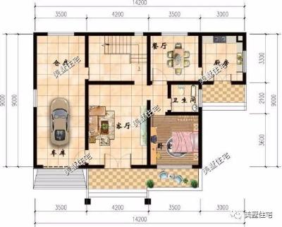 20款帶車(chē)庫(kù)自建房戶型圖，一二三層都有