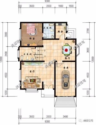 20款帶車(chē)庫(kù)自建房戶型圖，一二三層都有