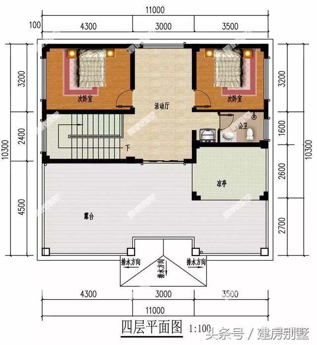 平屋頂設(shè)計(jì)的四層別墅設(shè)計(jì)方案圖，帶大露臺(tái)