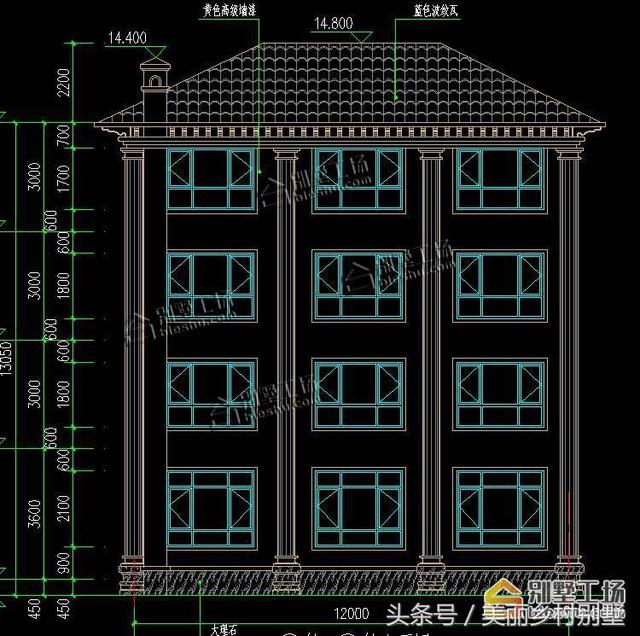 12X13米自建農村四層別墅圖，超大露臺很給力