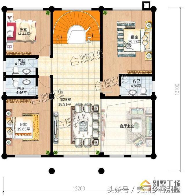 12X13米自建農村四層別墅圖，超大露臺很給力