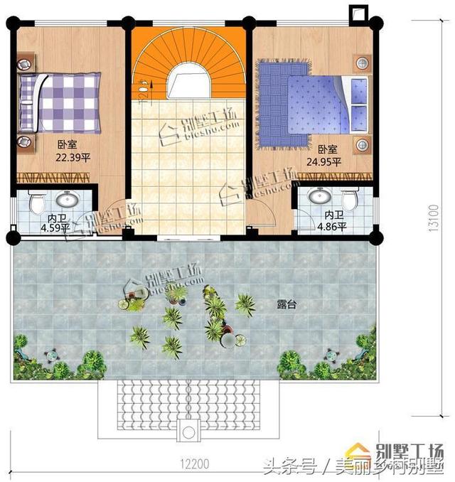 12X13米自建農村四層別墅圖，超大露臺很給力