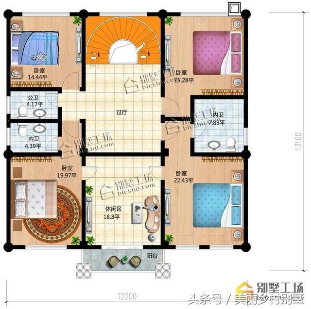 12X13米自建農村四層別墅圖，超大露臺很給力