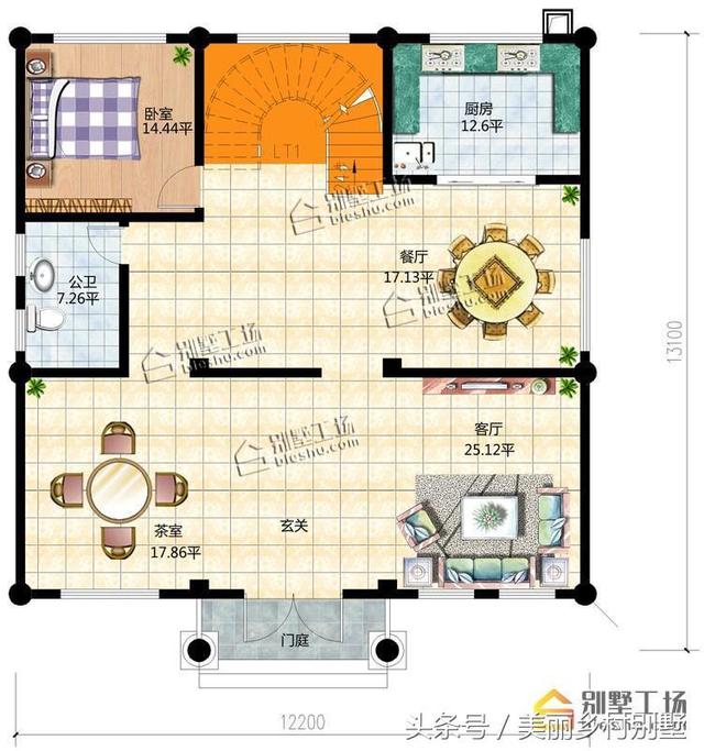 12X13米自建農村四層別墅圖，超大露臺很給力