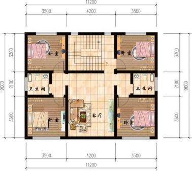 小進深自建房戶型圖，一層、二層、三層都有
