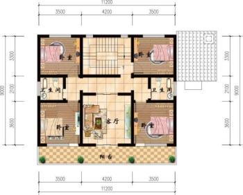 小進深自建房戶型圖，一層、二層、三層都有