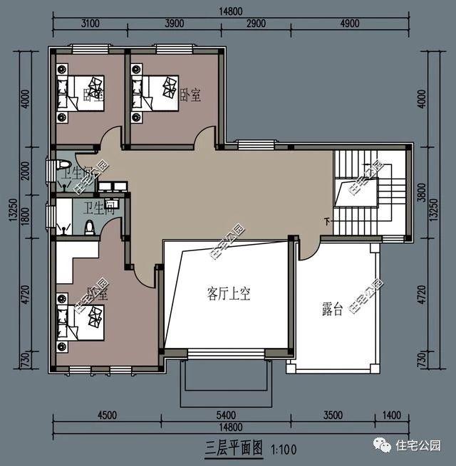 客廳挑空的三層小別墅圖紙，整棟別墅精致的無法挑剔