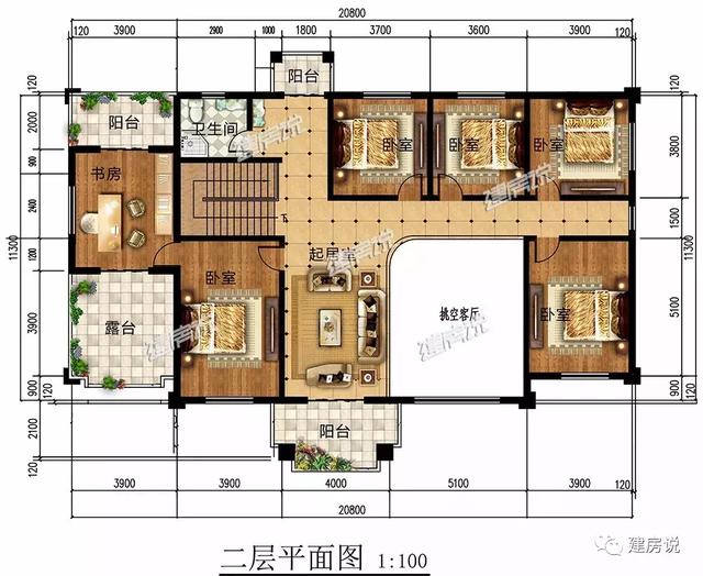 小五間2層帶露臺(tái)房屋設(shè)計(jì)戶型圖，建好人人都夸贊