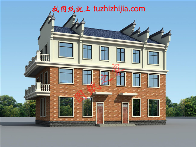 2018新農村三層雙拼房屋設計圖紙平面圖與效果圖,帶堂屋