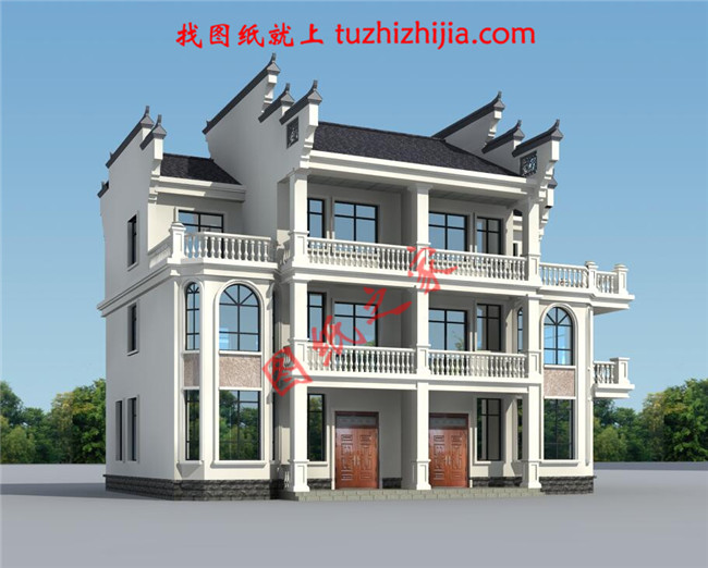 2018新農村三層雙拼房屋設計圖紙平面圖與效果圖,帶堂屋