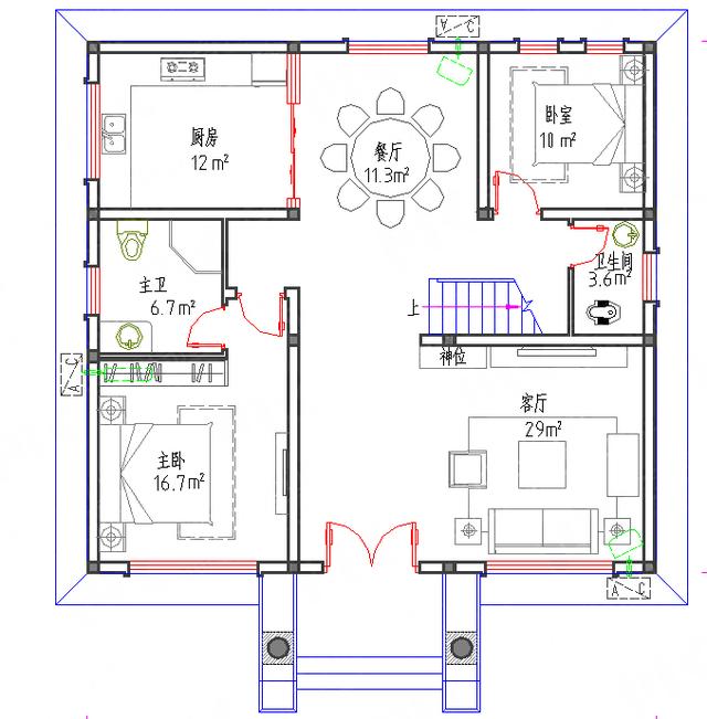 11×10造價(jià)25萬(wàn)帶神位平頂三層自建房設(shè)計(jì)圖