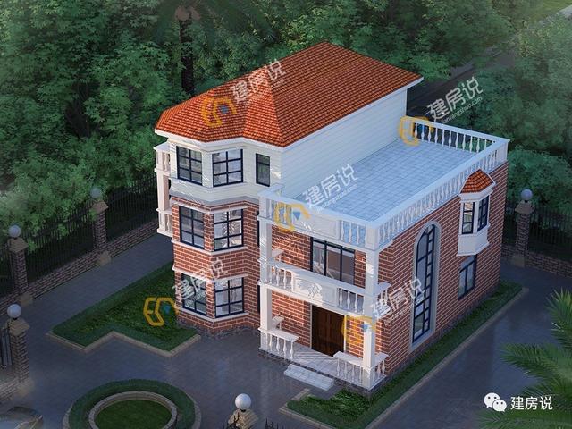 12×12.5米三層歐式農(nóng)村別墅，帶飄窗和大露臺(tái)