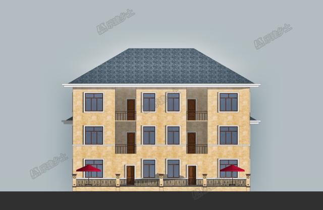 17x15米三層簡歐雙拼別墅，前后院布置滿足室外活動需求