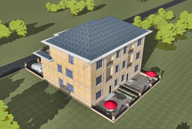 17x15米三層簡歐雙拼別墅，前后院布置滿足室外活動需求