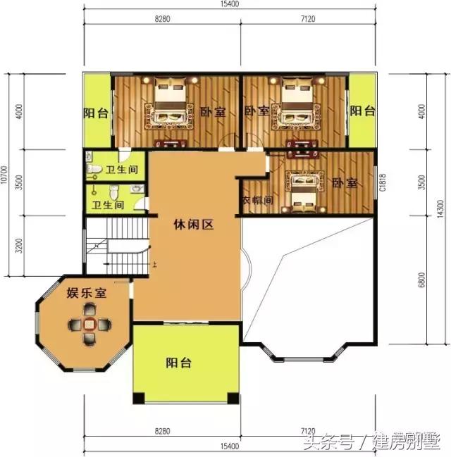 15.4×14.3米三層農村別墅，帶健身房和娛樂室豪華別墅