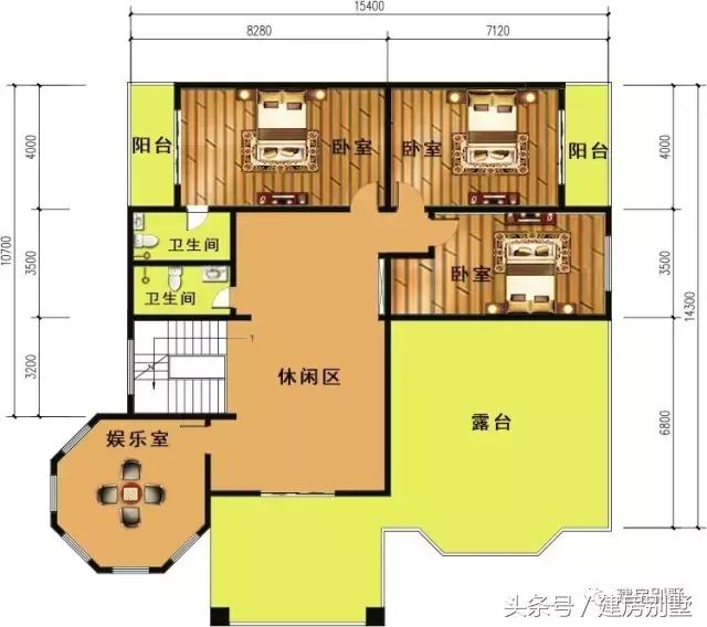 15.4×14.3米三層農村別墅，帶健身房和娛樂室豪華別墅