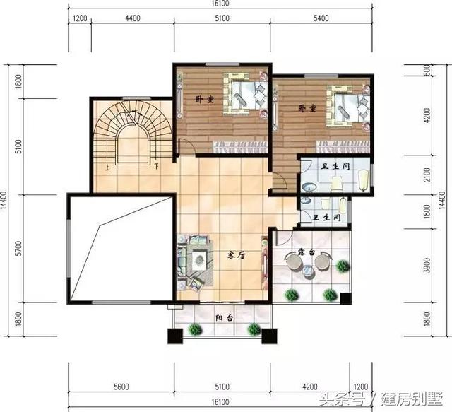 16.1×14.4米三層農村豪華別墅，客廳挑空還有旋轉樓梯