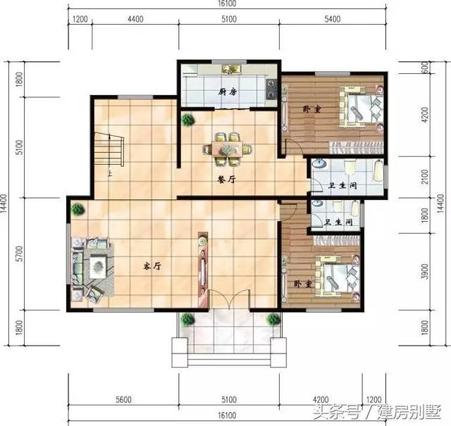 16.1×14.4米三層農村豪華別墅，客廳挑空還有旋轉樓梯